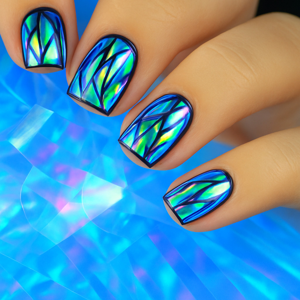 Broken Glass Nail Foil Effect Stickers Shattered Holographic Angel Paper Wraps