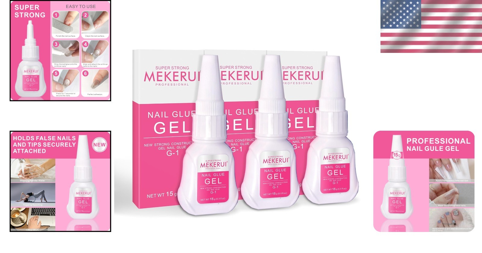 Professional Grade Nail Glue Gel with Sandpaper Strips