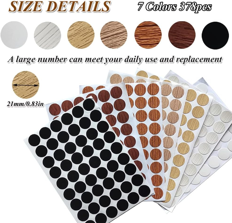 21Mm PVC Screw Hole Cover Cap 378Pcs Wood Grain Furniture Stickers | 21Mm Self-A