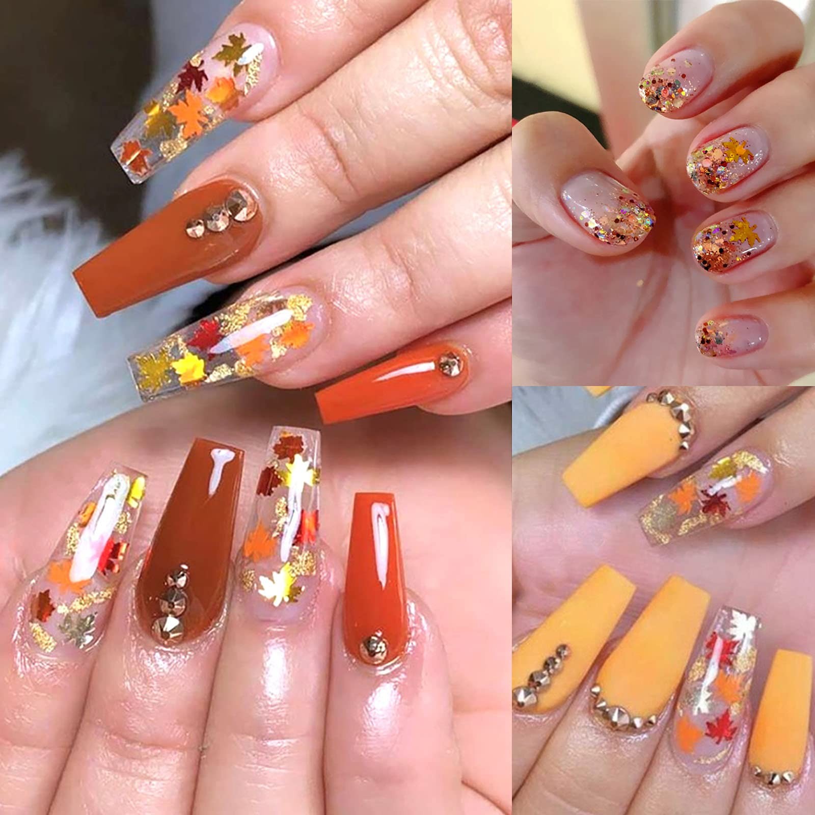 Fall Nail Art Maple Leaf Shape Holographic Glitter Flake Sequins, Red Yellow …