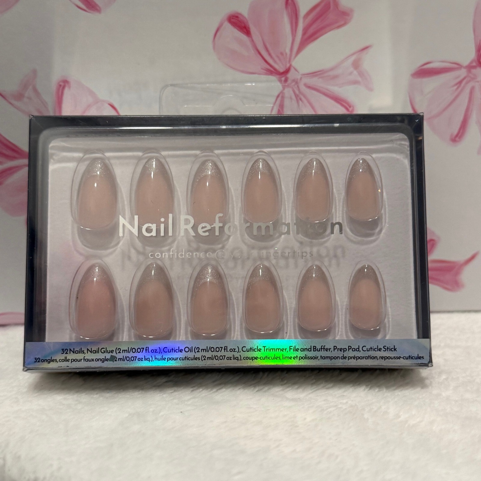 Nail Reformation Press On Nails Almond Nude Silver Glitter French Manicure