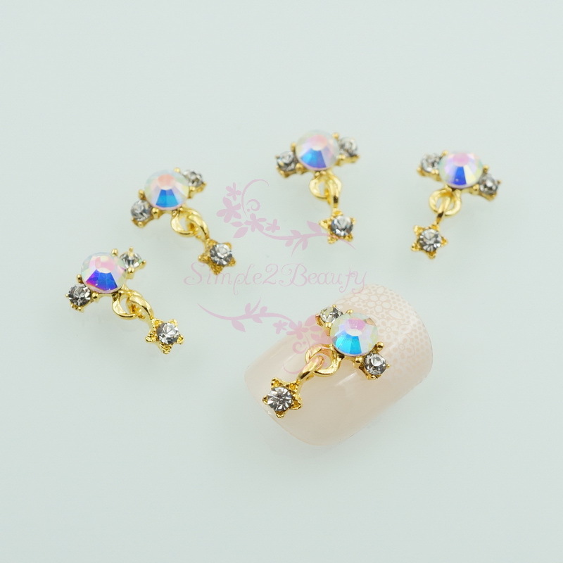 20 Clear AB Rhinestones Bang Ring Style Dangle Star 3D DIY Nail Art Alloy Charms