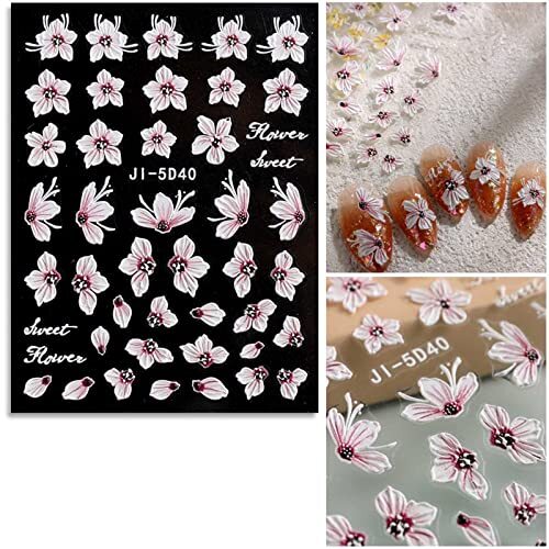 3D Embossed Spring Flower Nail Art Stickers Decals Self-Adhesive Pegatinas