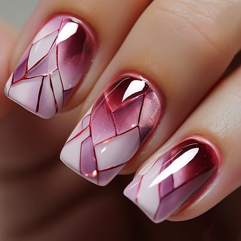 216p(9Pack) Assorted Press On Nails Glitter Gradient Geometric Wearable Nail Art