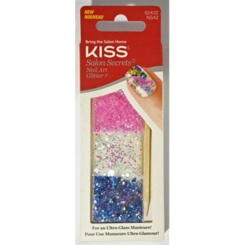 Kiss Salon Secrets Nail Art Iridescent Glitter Kit+Stick 62432 Pink White Blue