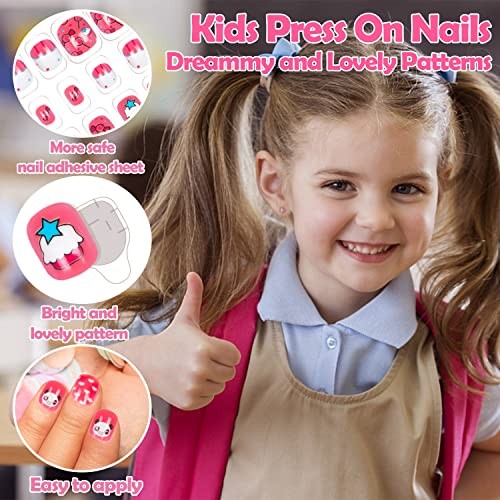 144 Pieces Fake Nails for Kids Girls Artificial Kids Press on Nails Cute Animal