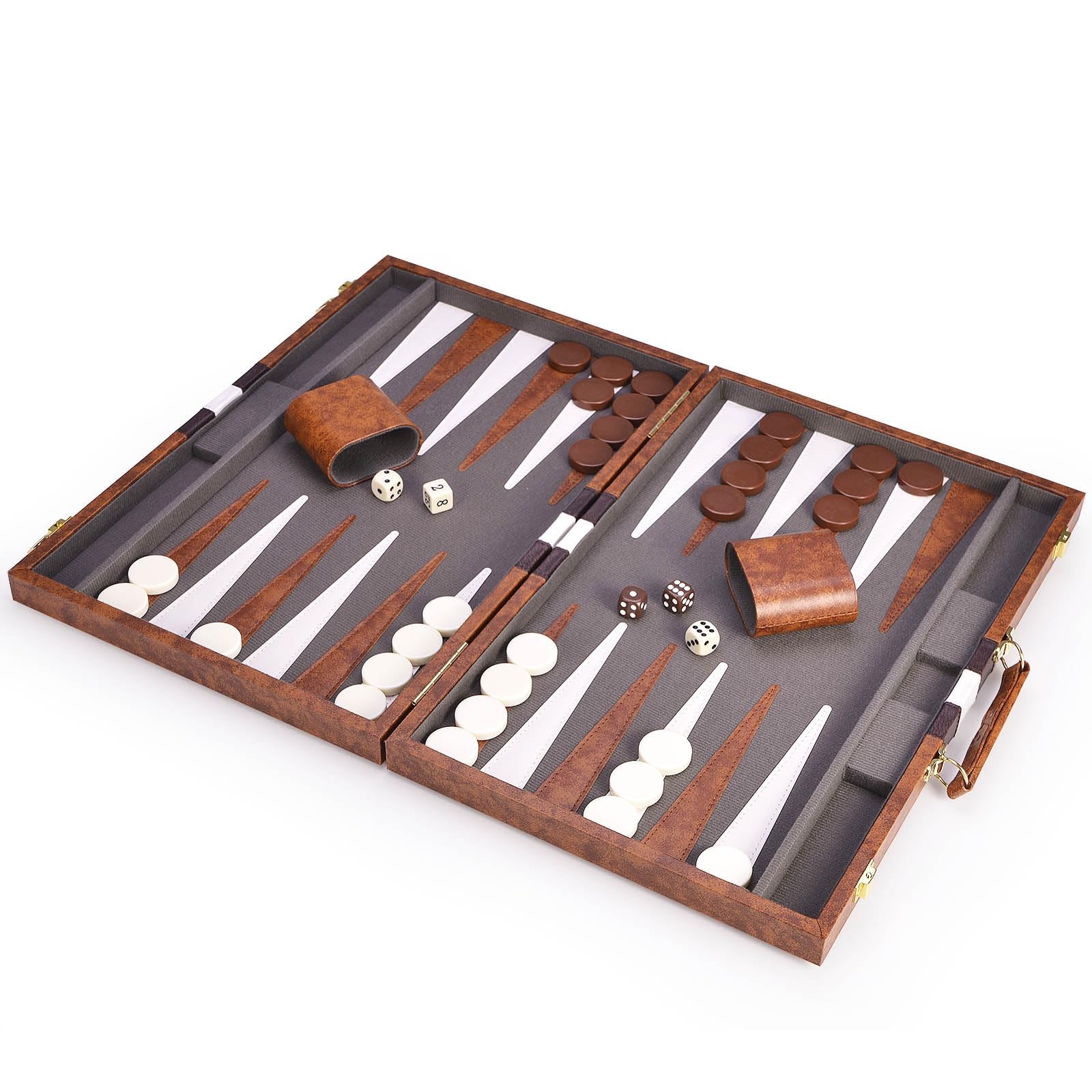 AMEROUS Backgammon Set, 18 Inches Classic Board Game withLeather Large, Brown