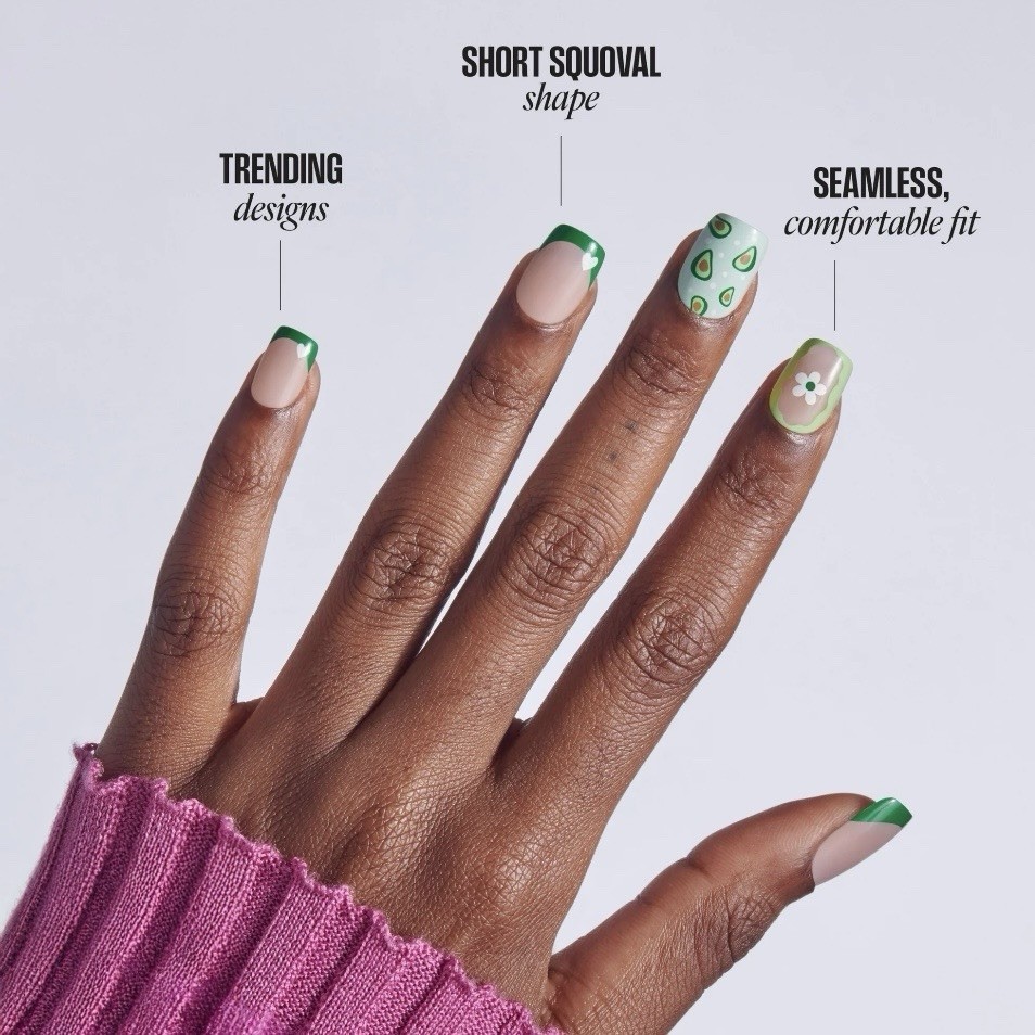 Broadway KISS Dazzling Muse Avocado Green Short Squoval Press On Nails, 28 PCs