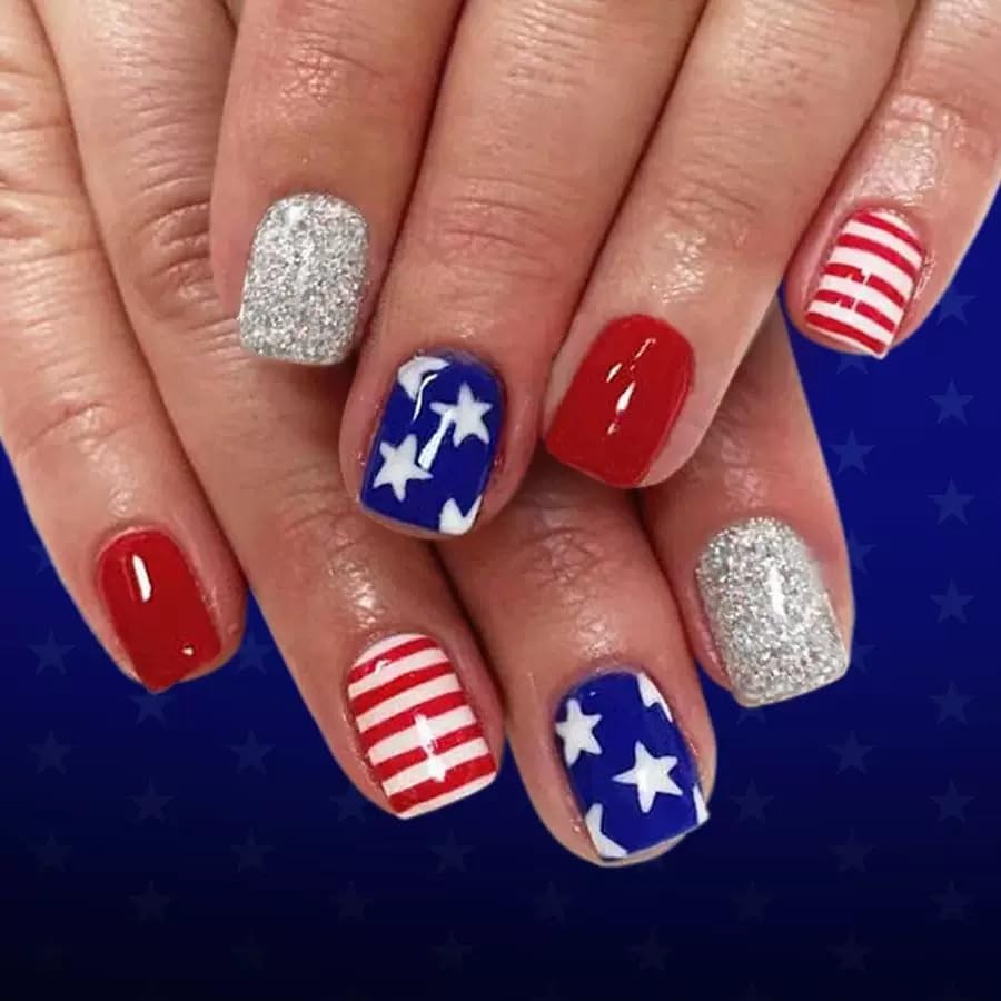 144 Pcs 4th of July Press on Nails – Square Fake Nails – 32 Style