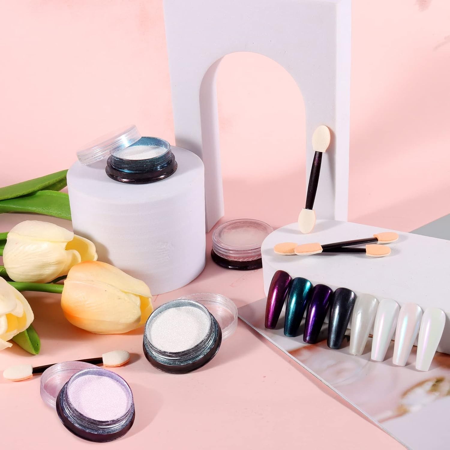 4-Color Chrome Nail Powder Set for Iridescent Mirror Effects – Ice Series