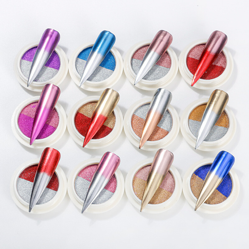 Nail Mirror Chrome Powder Two Colours Pressed Solid Rose Gold Silver Shimmer