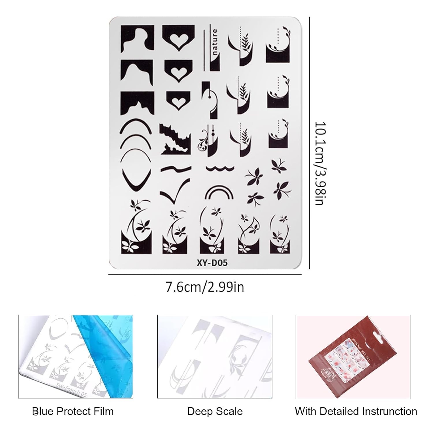 Reusable Nail Art Stamping Plates Set – 3 Stainless Steel Templates 4×2.8 inches