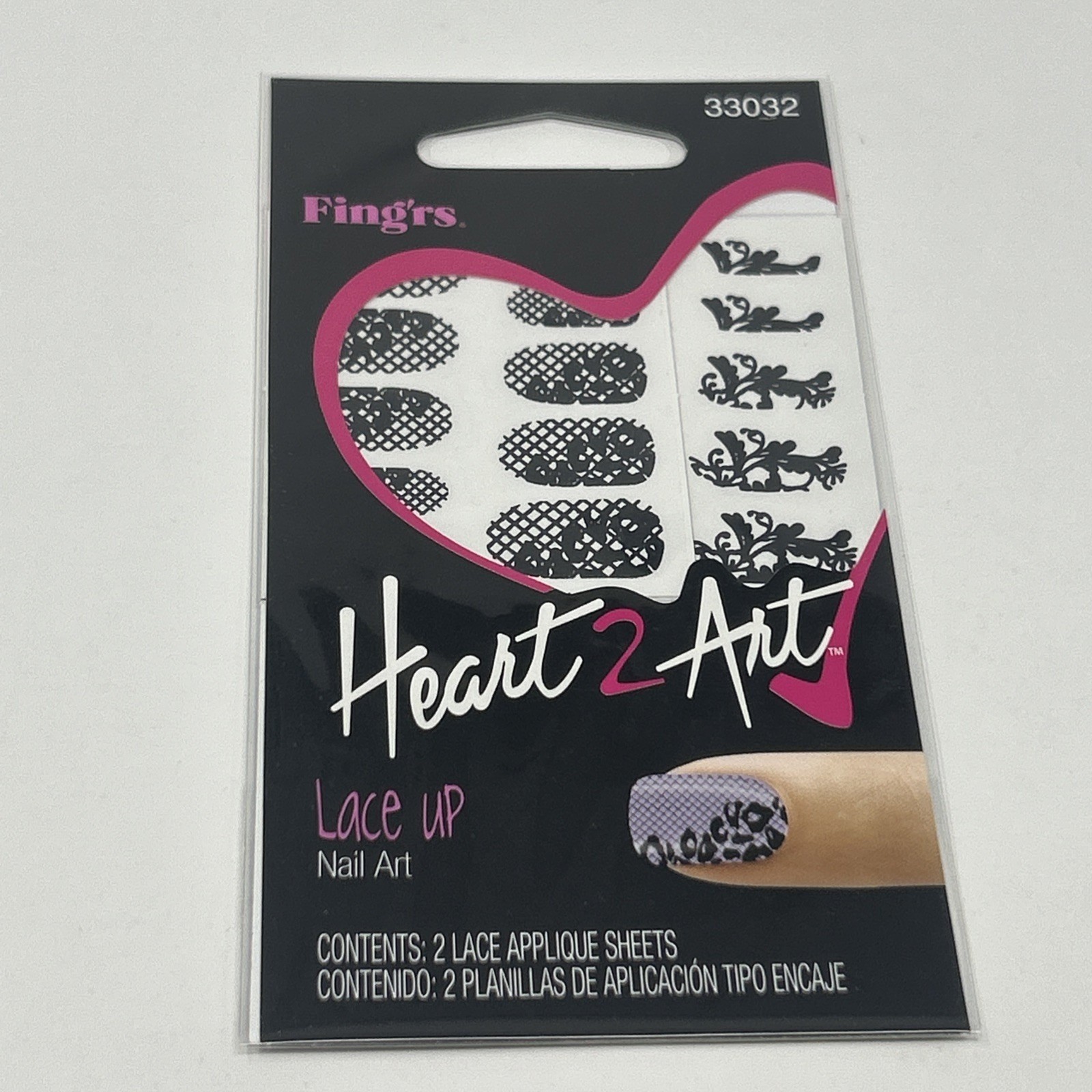 NEW Fing’rs Heart 2 Art Lace Up Nail Art Appliqué Sheet #33032