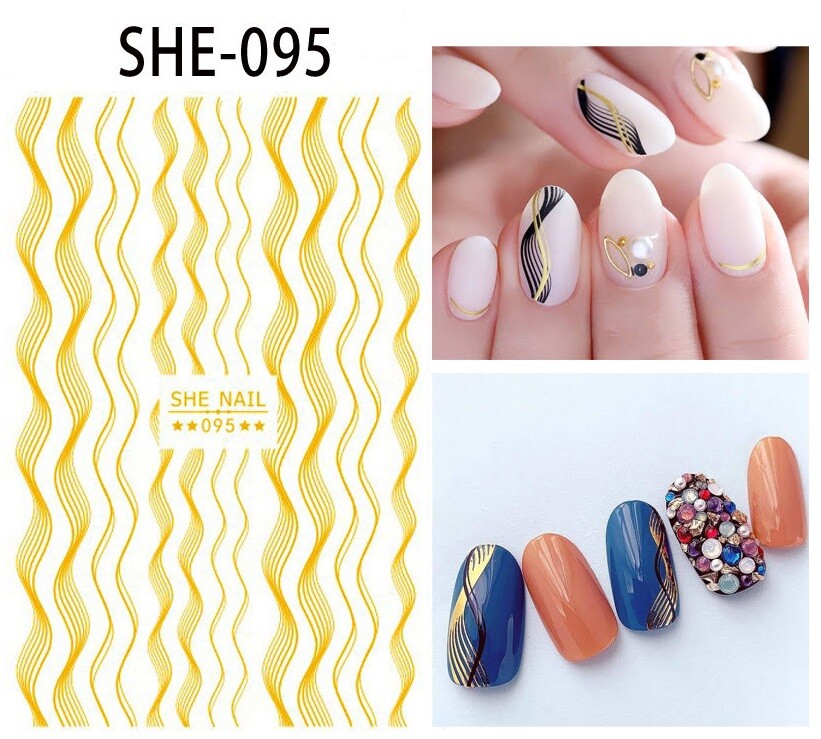 New 48Styles 3D Gold/Silver/Black Nail Art Sticker Chain Flower Star Lines Decor