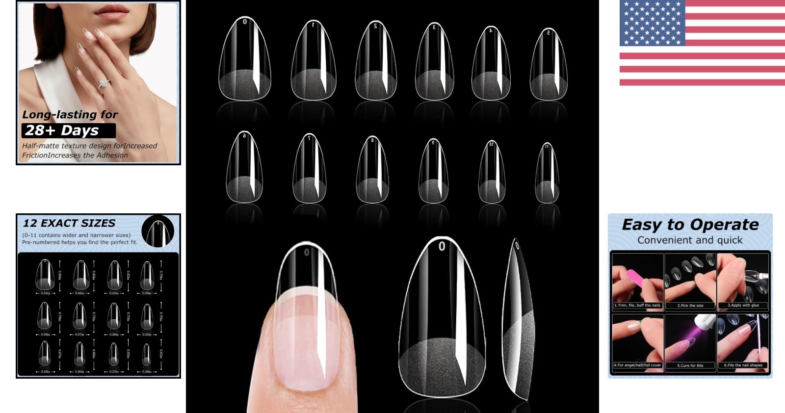 Soft Gel Almond Nail Tips – 288Pcs for DIY & Salon Use, Lightweight & Durable