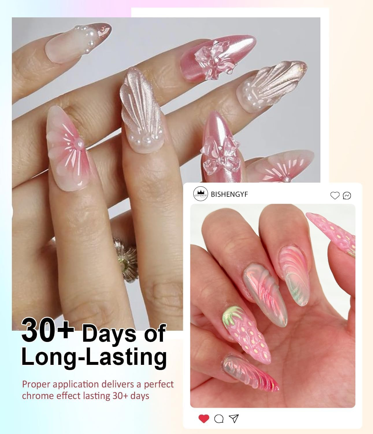 3D Nail Gel Art – 15G Sculpting Gel Nail Glue with Gold White Chrome Nail Powde