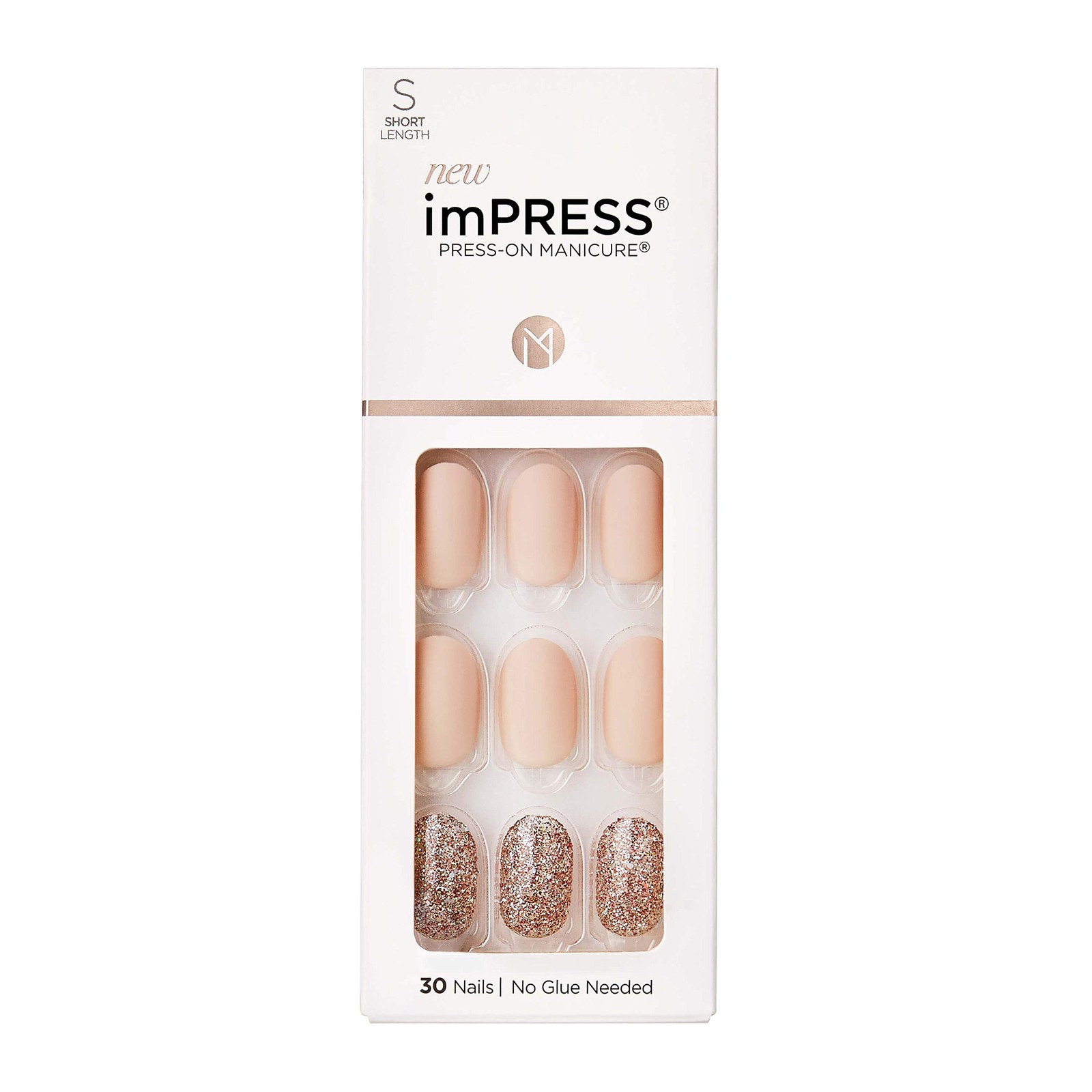 KISS imPRESS Press on Nails, Evanesce, Beige, Short Oval