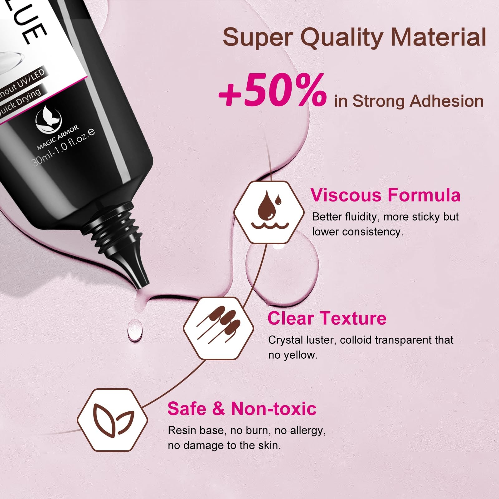 30g Semi Solid Nail Glue for Press On Nail, No UV Lamp Need Gel Nail Glue wit…