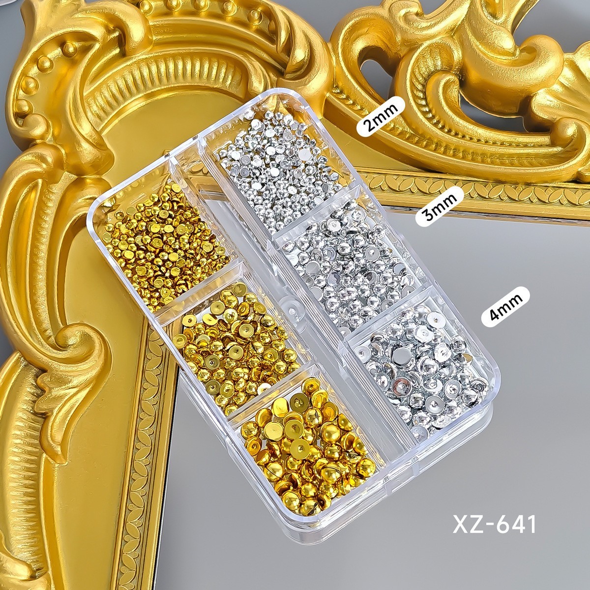 6/12-Grid Nail Steel Beads Set Caviar Beads Gold Silver Half Pearls for Nail Art