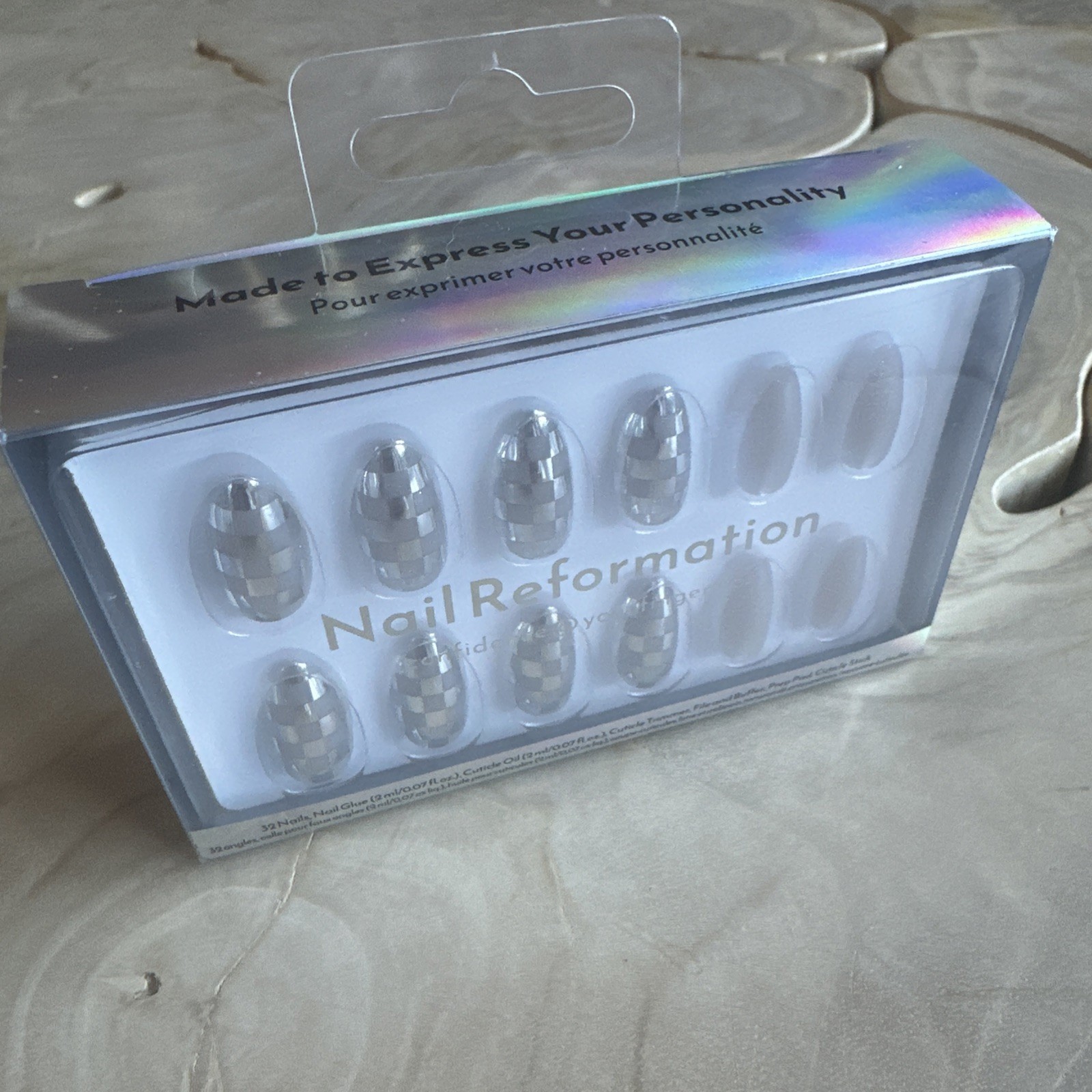 Nail Reformation Disco Checkered Almond Press On Nails Kit With Glue 32 Nails