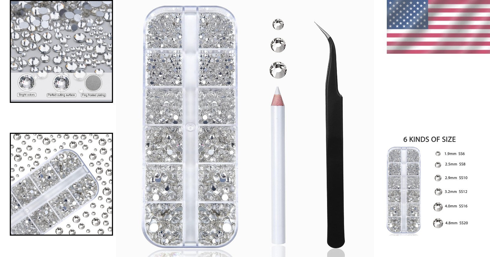2400pcs Nail Art Rhinestones Kit – Crystal Clear Flatback Gems for Elegant Nails