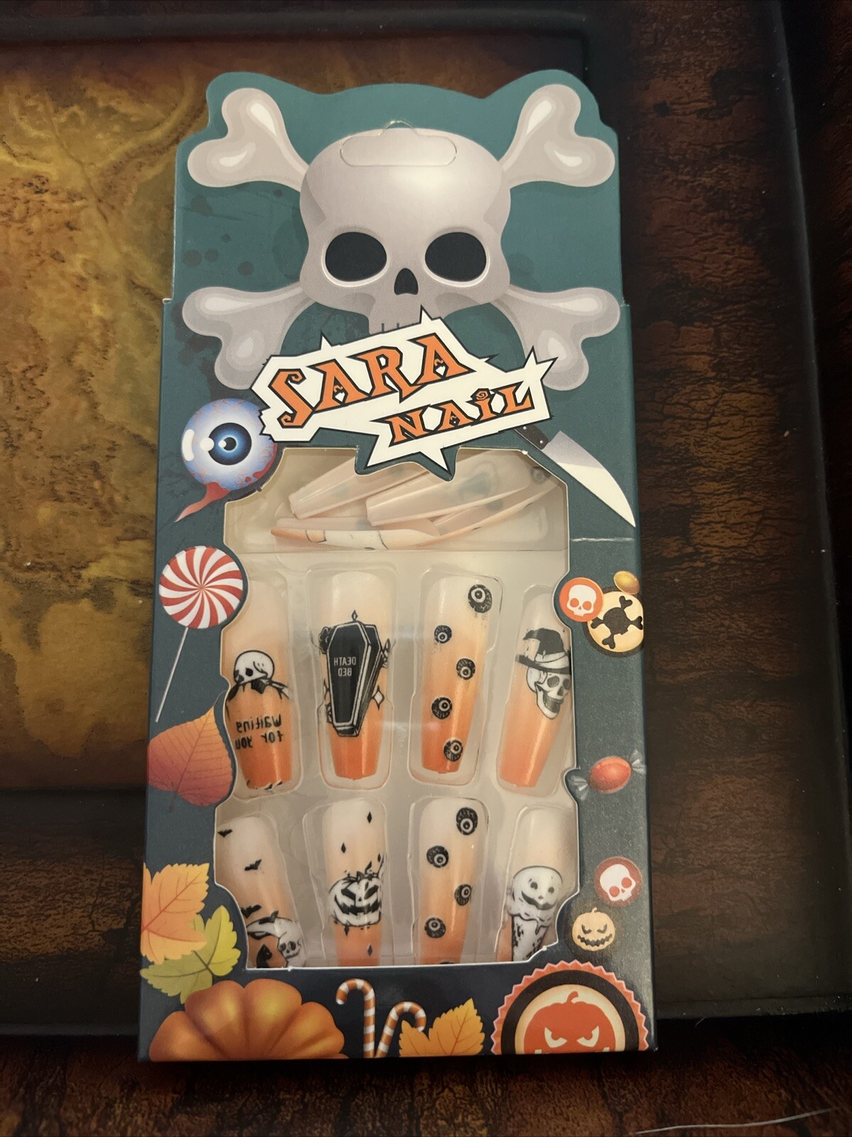 New Sara Nail Halloween Press On Nails Bats Pumpkins Skulls Ghosts Orange Black