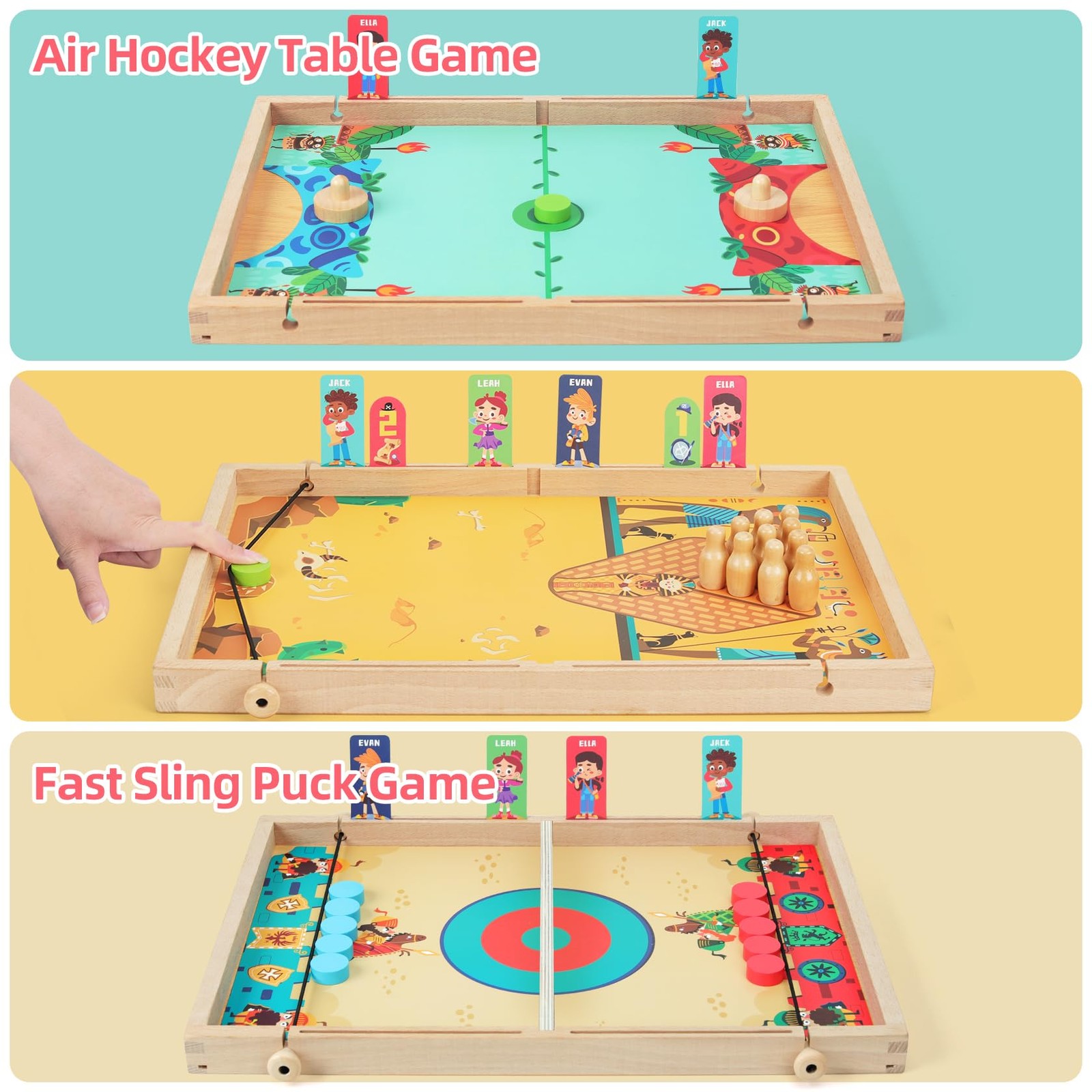 QZMTOY Large Fast Sling Puck Game Air Hocky Table Bowling Games -10 Wood