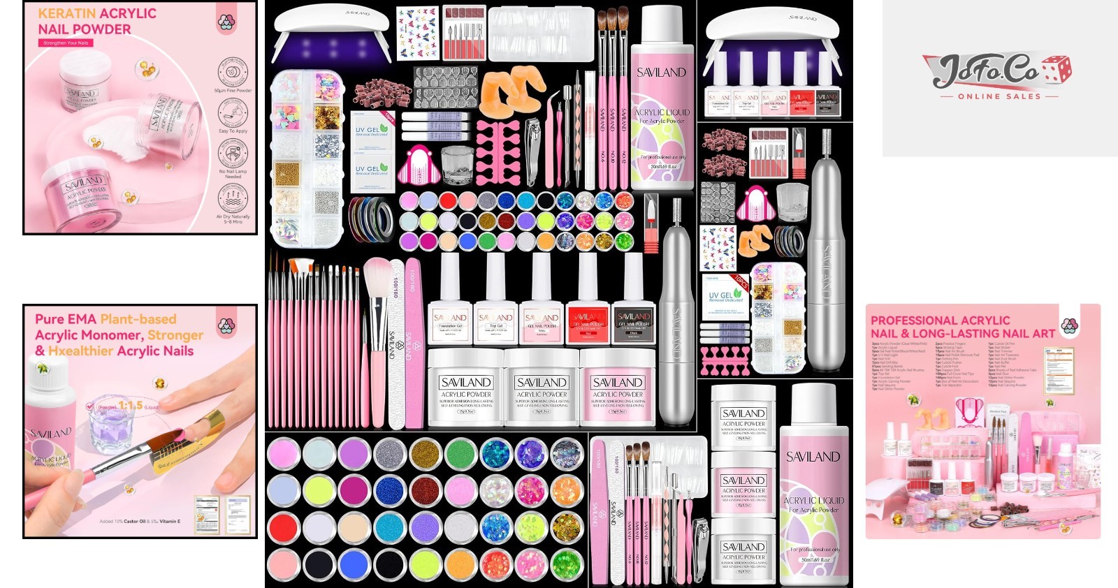 Saviland Professional Acrylic Nail Kit with Drill & UV Light – 414pcs Essentials