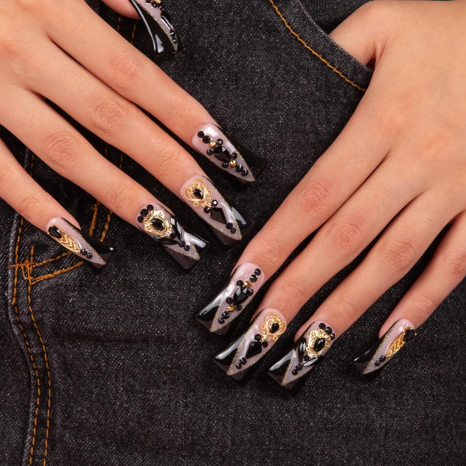 Obsidian Palace Black French Tip Handmade Press on Nails