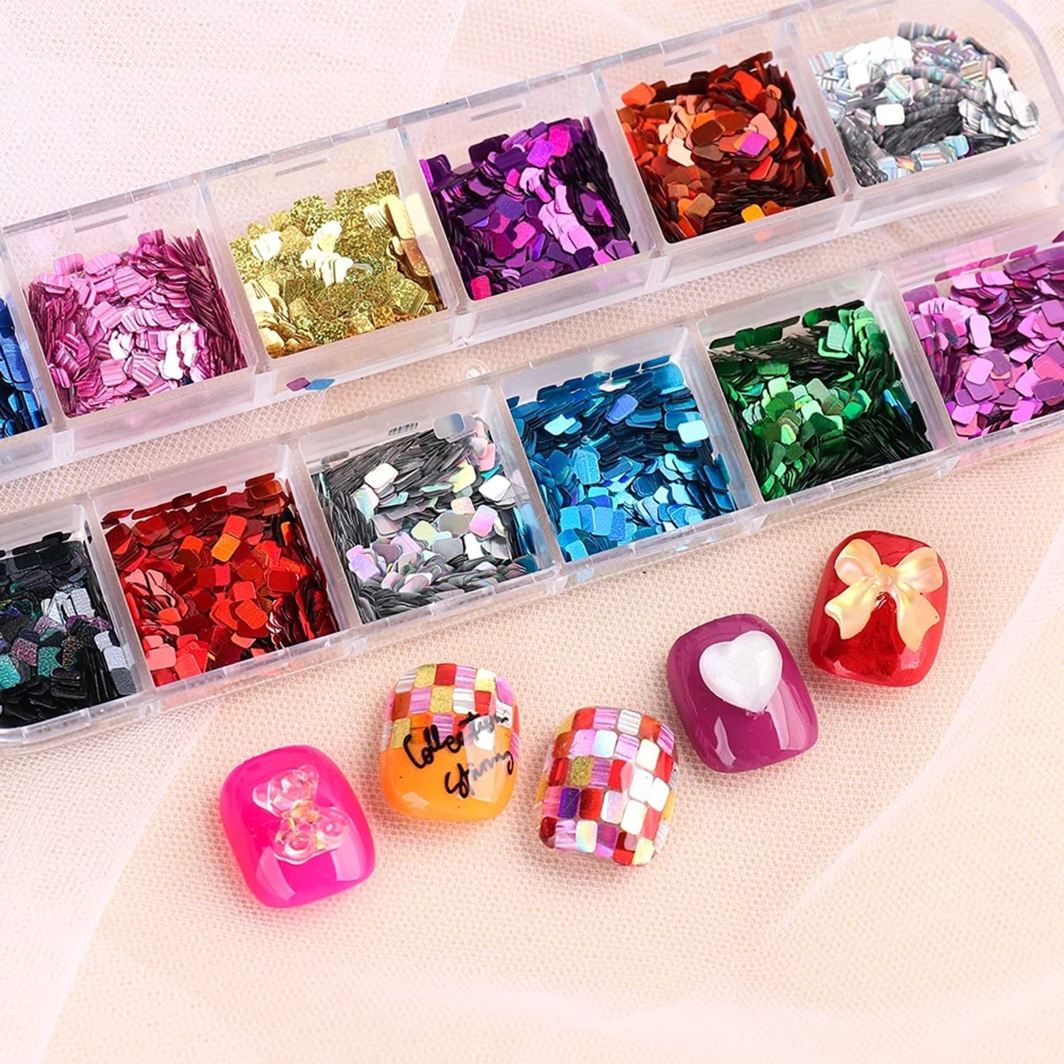 Holographic Square Glitter Flakes, 12 Colors Rectangle Sparkly 12 colors