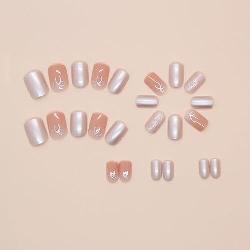 24Pcs Fall Fake Nails Short Press on Nails Square False Nails Autumn Design Z2