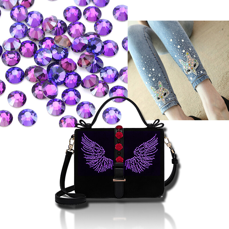 Purple Velvet Crystal Rhinestones Flatback Glass Gems for DIY Crafts Nails Decor