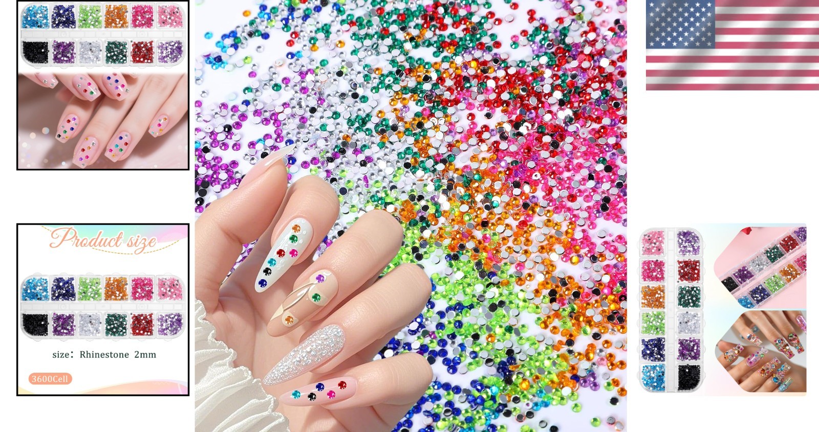 Colorful Nail Rhinestones Kit – 3600 Pcs of 2mm Flatback Jewels for DIY Designs