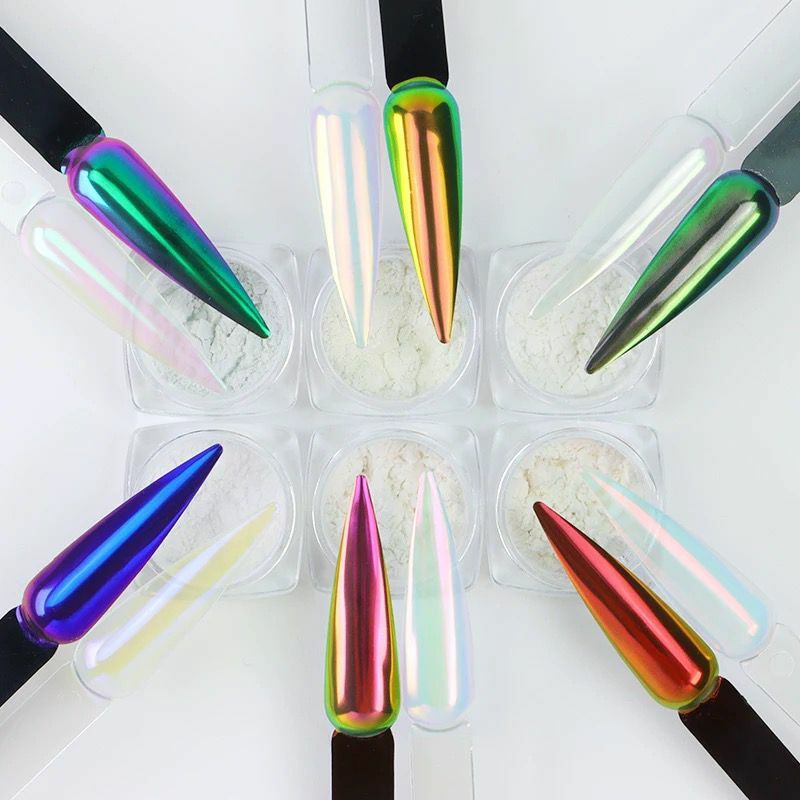 Aurora Nail Powder 6 AB Colours Unicorn Rainbow Multi Chrome Mirror Mermaid