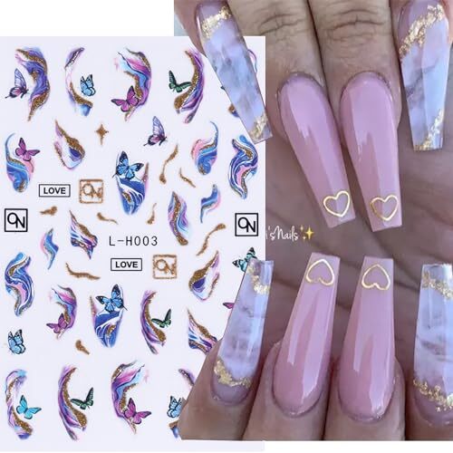 Nail Art Sticker Decals 3D Embossed Black Gold Blue Green Design Nail Marbling