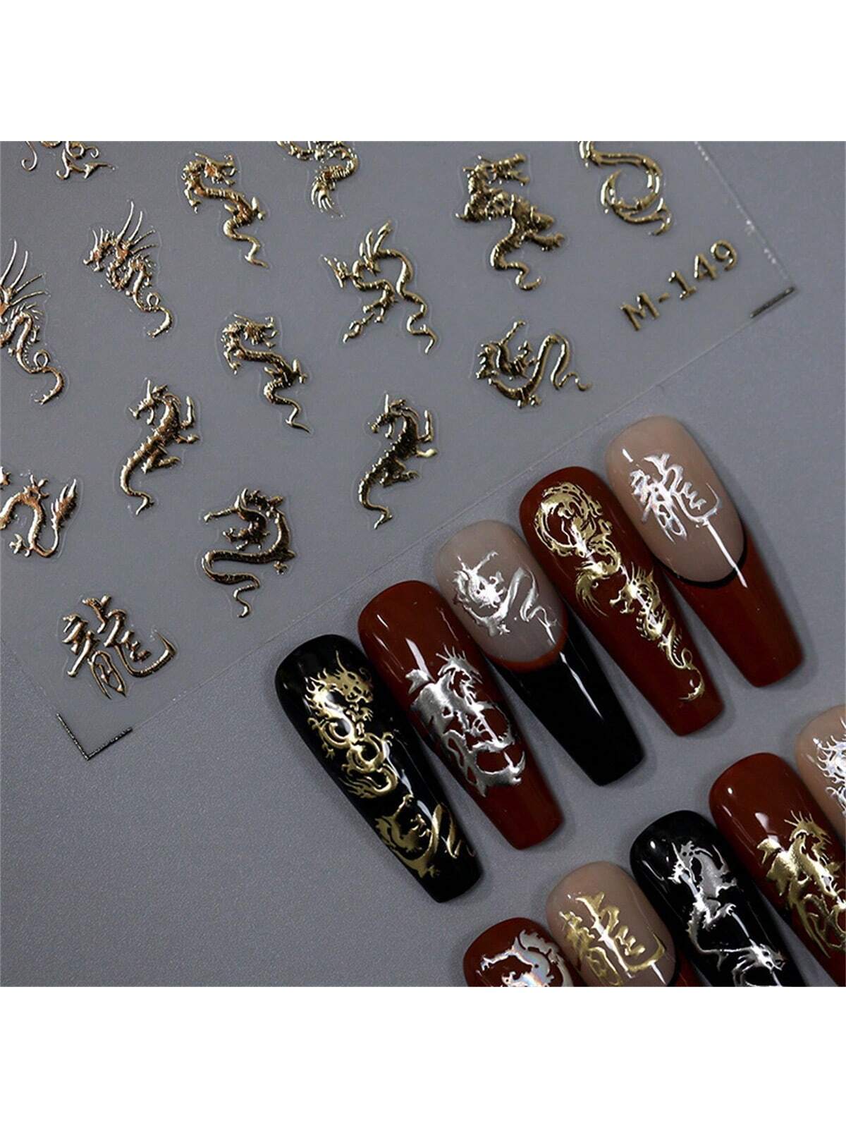 1pcs Bronzing Retro Gold Dragon Nail Art Charm Stickers Nail Decoration Decals