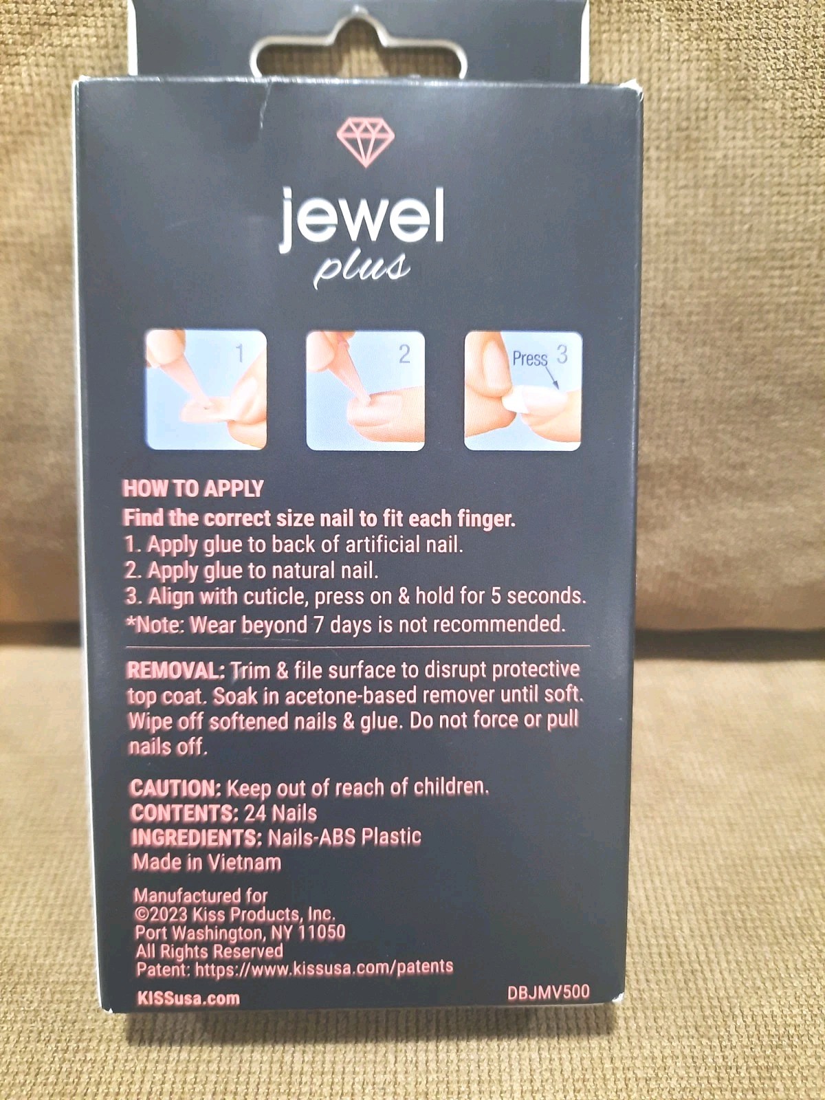 Kiss Jewel Plus Medium Length Nails Glue Included Black White Houndstooth Coffin
