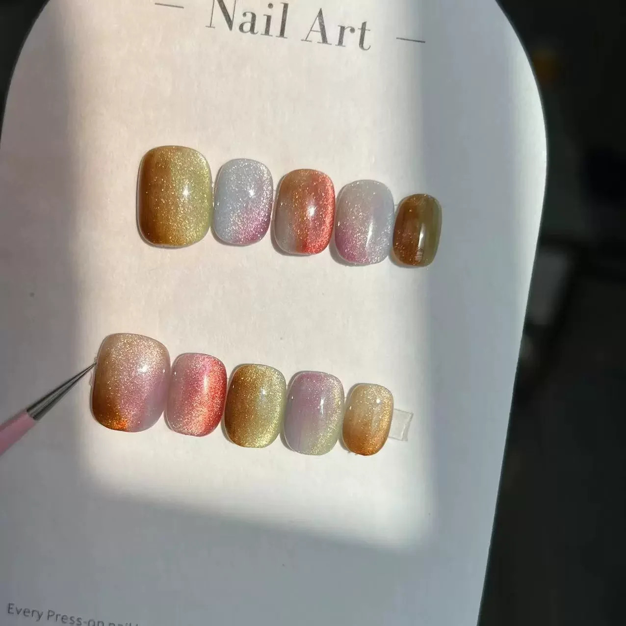 10Pcs Short Handmade Nails Cat Eyes Wearable False Nails Full Cover Nail Tips