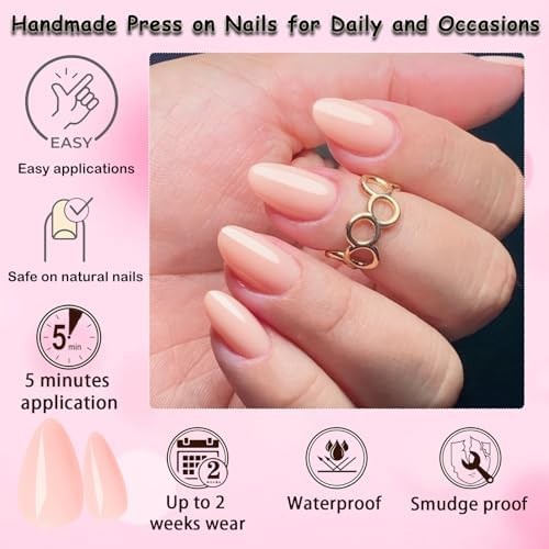 240pc Nude Press on Nails Short Fake Nails Almond with Glue Tabs, Short Nails Pr