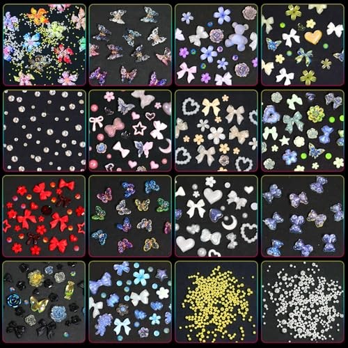 Nail Art Charms – 3D Flower Charms & Manicure Beads, Color Bow, Half Round