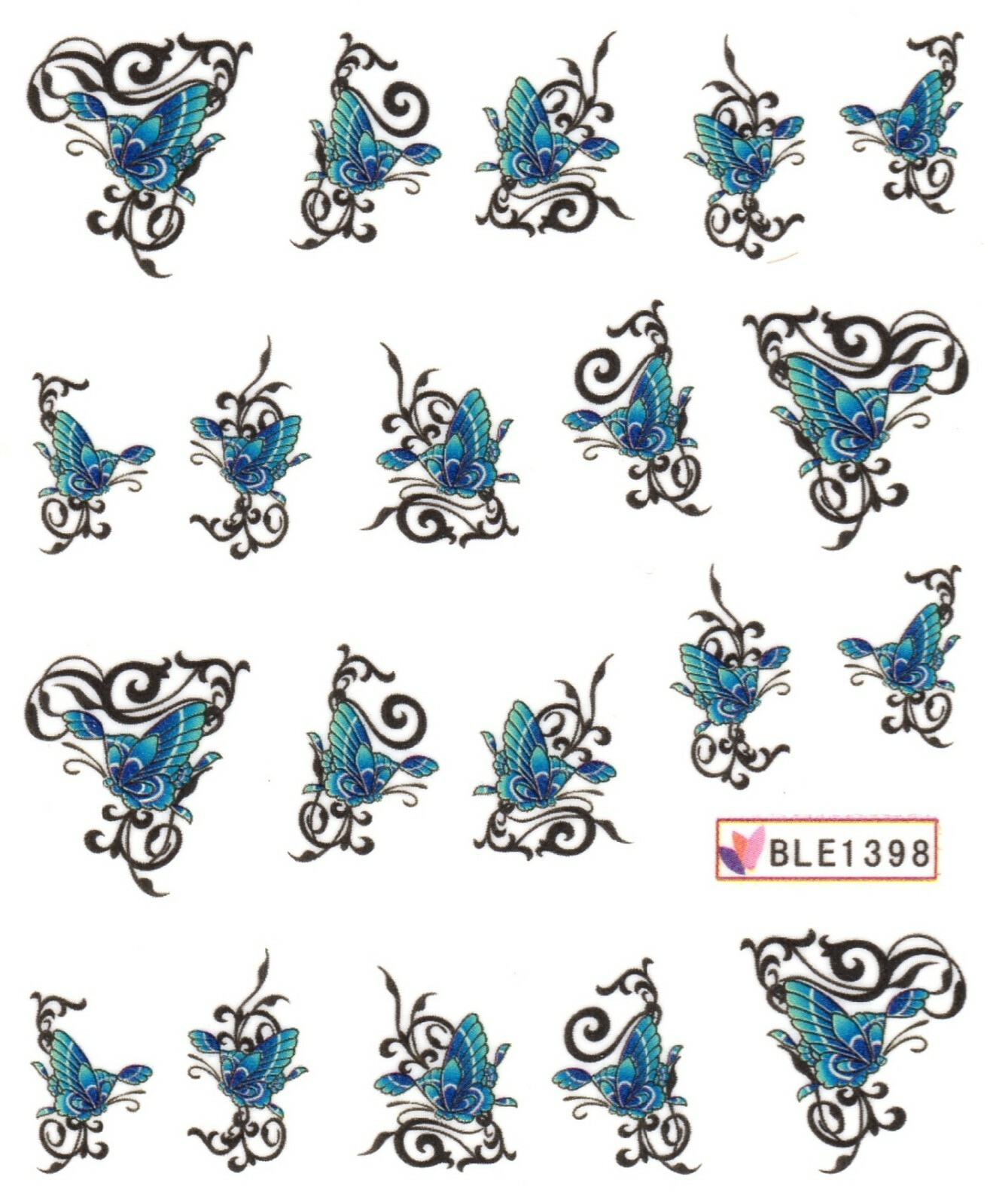 Nail Art Water Transfer Sticker Decal Stickers Pretty Butterfly Blue BLE1398