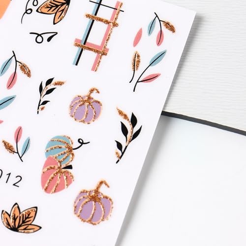 6 Sheets Fall Nail Art Stickers Decals, Thanksgiving Nail Art Style 6