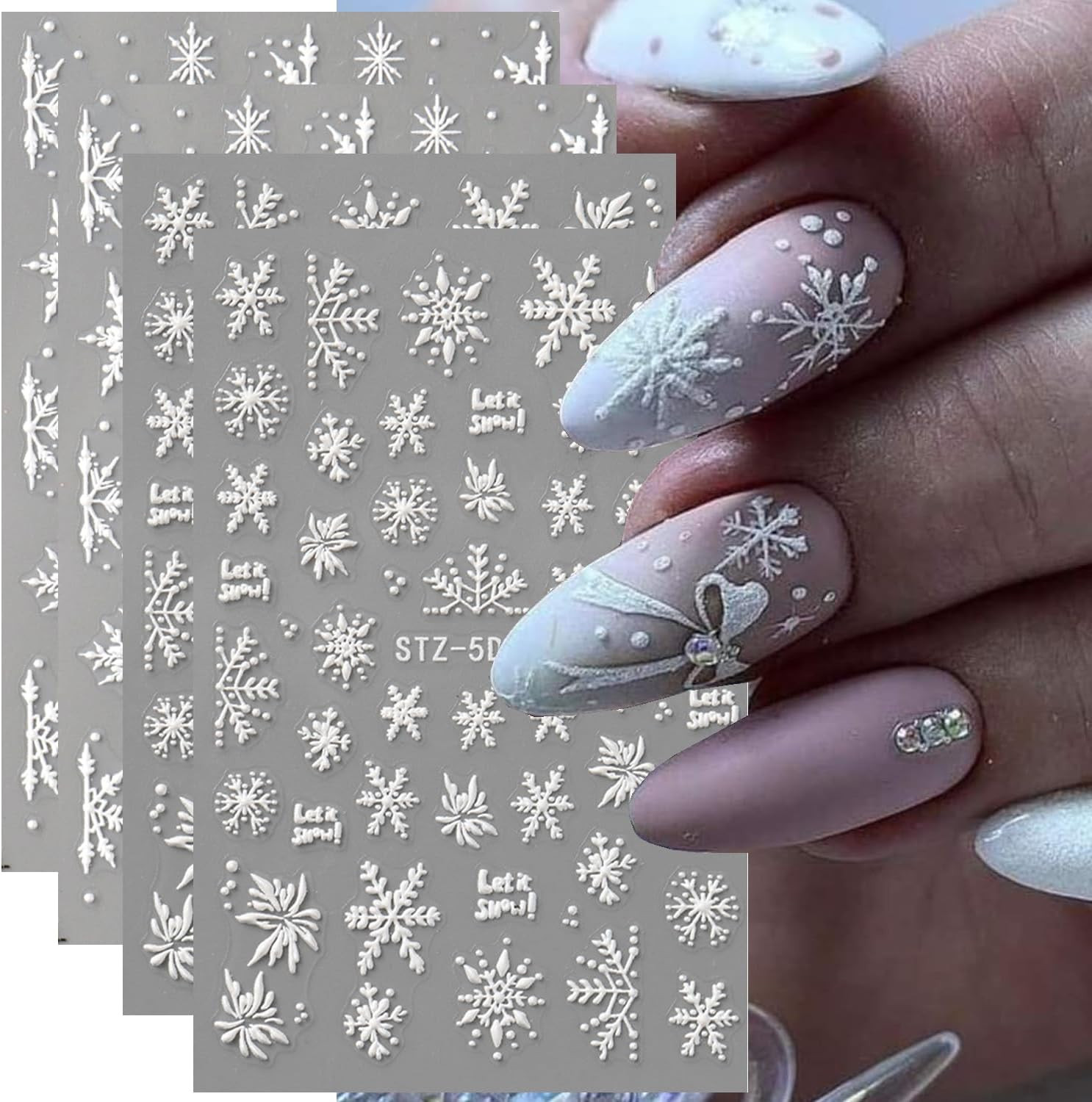2Sheets 5D Embossed Flower Nail Art Stickers Self-Adhesive Smudge Rose Flowers F