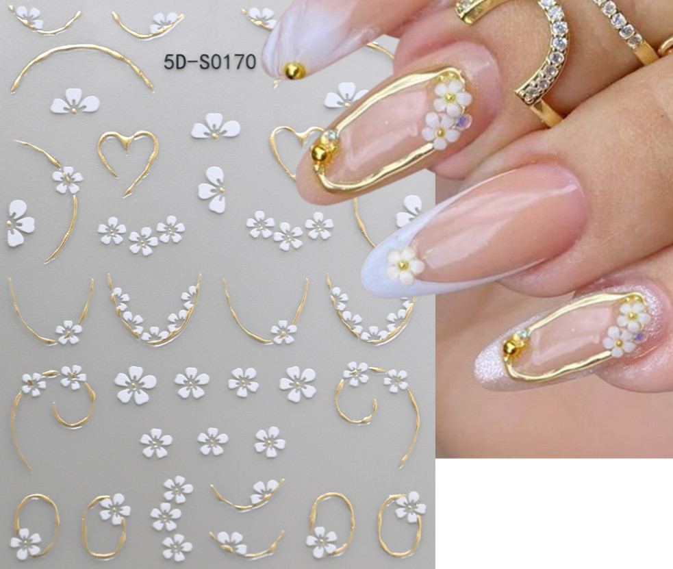 2Pcs Flower Rhinestones French Daisy Nail Art Stickers 3D Self-Adhesive NH21