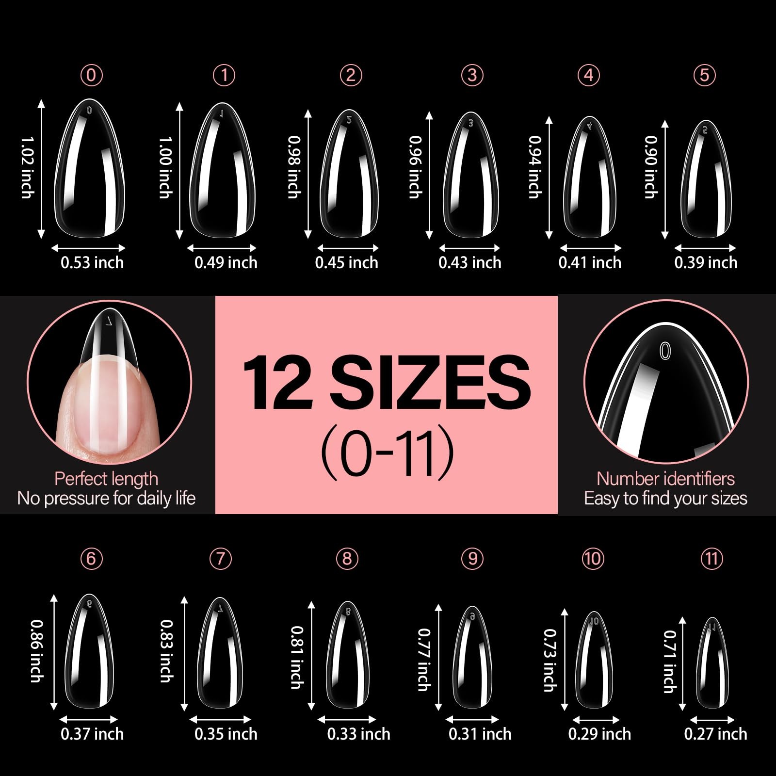 AILLSA Medium Almond Nail Tips 216PCS Clear Gelly Tips for DIY