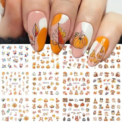 Fall Nail Stickers 12 Sheets Fall Leaf Nail Decals Water Transfer Design 1