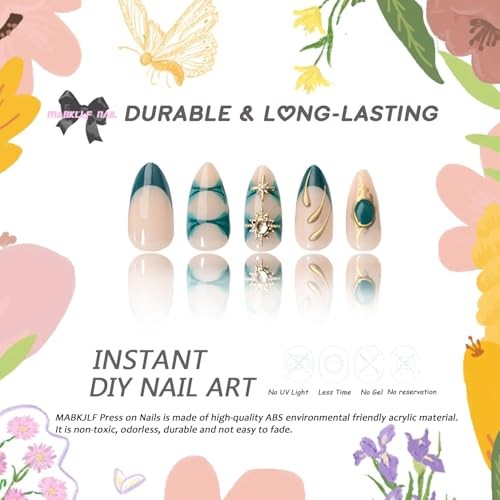 Almond Press on Nails Medium Fake Nails French Tip False Nails with Style3