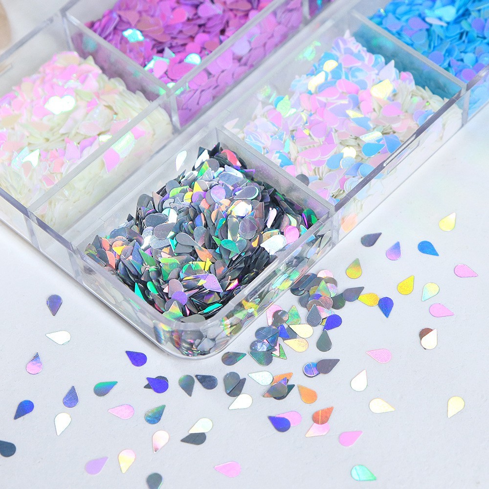 6 Grids Water Drop Shape Nail Art Sequins Glitter Flakes Nails Decoration DIY