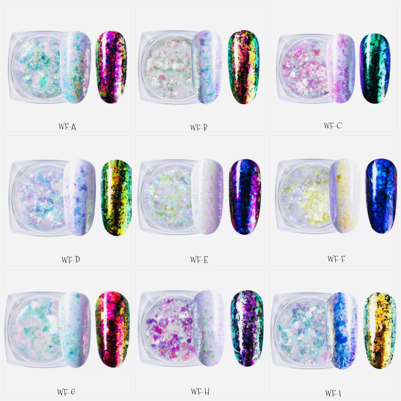 Aurora Chameleon Nail Flakes Transparent White Rainbow Unicorn Mirror Powder UK