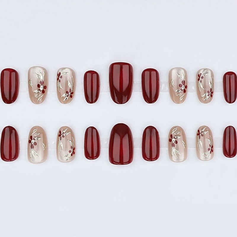 False Nail Certified Safe Wine Red Cats Eye Shimmers Effect Artificial Nail